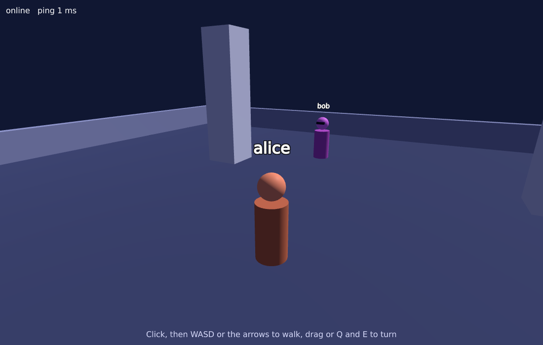 Alice's view of the plaza. Bob stands across the square, facing her, with his name over his
head
